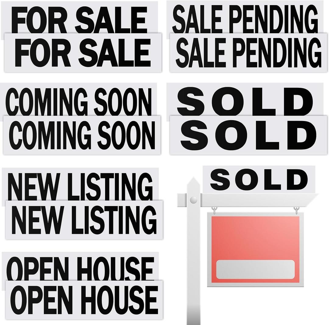 Juexica 12 Pcs Real Estate Rider Signs 24 x 6 Inch Coming Soon, for Sale, Pending, Sold Waterproof Signs Rider Real Estate with Different Messages(White with Black), Medium Signage