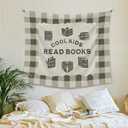 XLDLIOO Cool Kids Read Books Wall Tapestry, Vintage Classroom Wall Tapestry Hanging, Green Buffalo Checkered Tapestries Decor Art for Kids Reading Room Corner Nook Library Classroom, 50x60in
