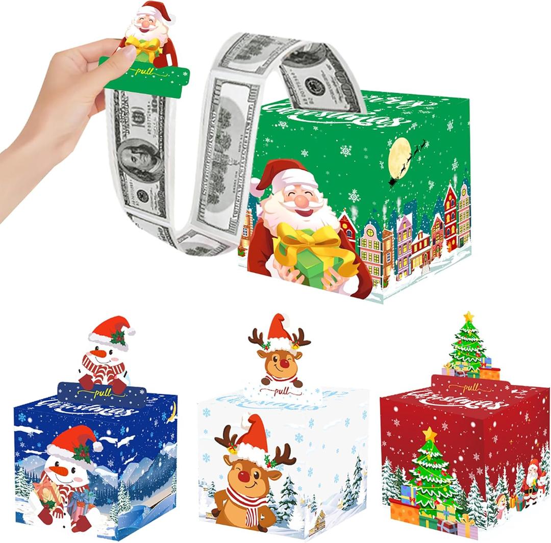4 Pack Christmas Money Box for Cash, Christmas Money Holders, Santa Snowman Xmas Tree Reindeer Surprise Money Boxes for Friends, Family, DIY Fun Holiday, Xmas Party Supplies, Ideas