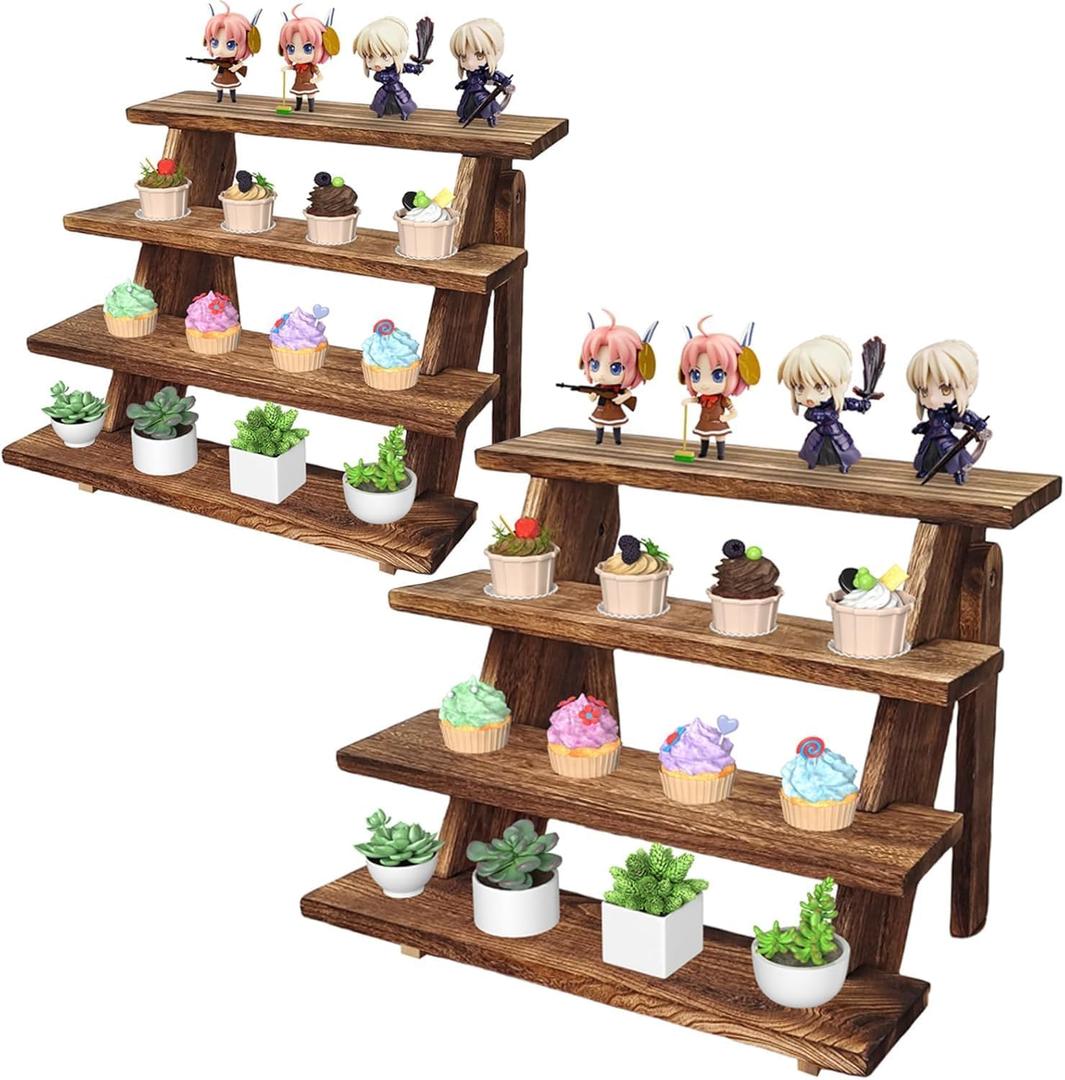 2Pcs Wooden Cupcake Stand - 4 Tier Cupcake Display Stand, Rustic Tiered Display Stand, Tool Free Installation Cupcake Stand for Birthday Party Decoration Supplies