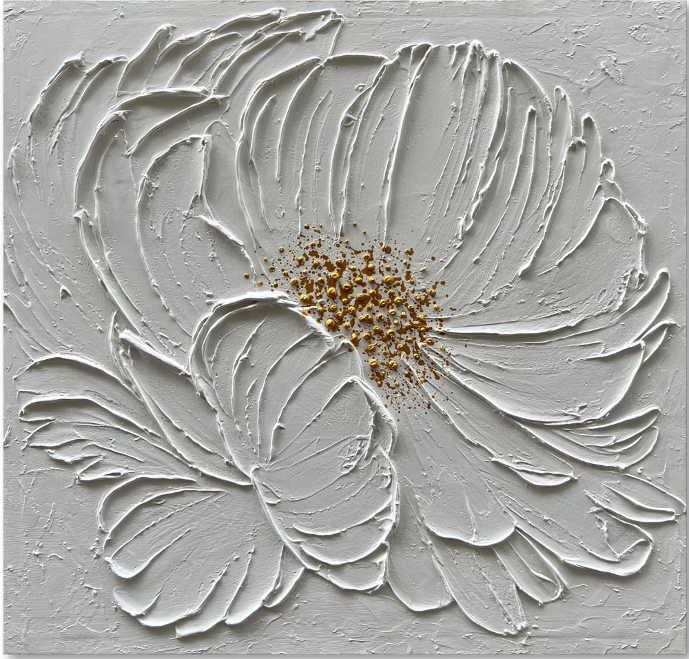 Diathou Hand Painted White Flower Texture Art 36x36 Inch Abstract Home Wall Decoration Art