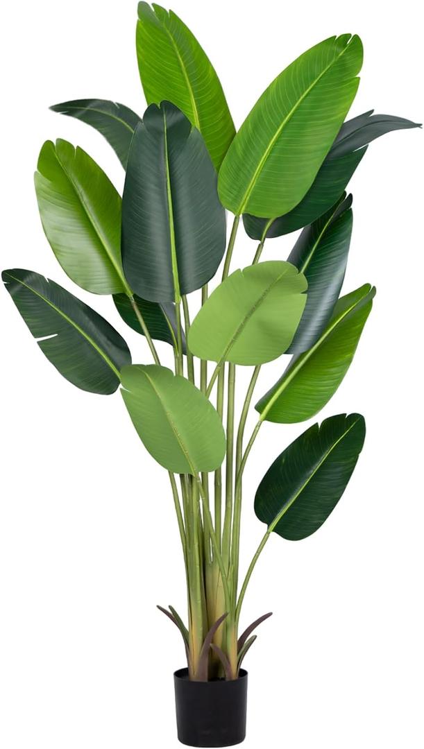 Artificial Bird of Paradise Plant 6Ft Fake Tropical Palm Tree with 13Trunks Faux Banana Leaf Trees in Pot for Home Indoor Outdoor Office Modern Decor Housewarming Gift (1pack)