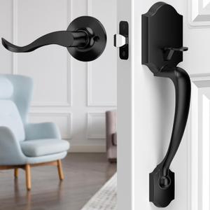 Black Exterior Front Door Handle With Reversible Lever - Classic Entry Handle for Right or Left Handed Doors, No Lock, Matte Black
