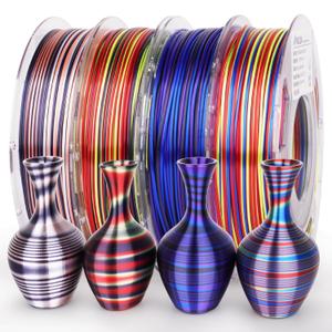 AMOLEN Silk PLA 3D Printer Filament Bundle, Shiny Multicolor Rainbow PLA Filament 1.75mm Pack, Fast Color Change PLA 3D Printing Filament for Most FDM 3D Printer, 200g X 4 Spools