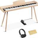 Digital Piano Keyboard for Beginners, Full Size 88 Key Semi-Weighted Keyboard Electric Piano with Stand,Power Adapter,Sheet Music Stand,Pedal,Headphone,USB-MIDI Compatible,Wood Grain Apricot