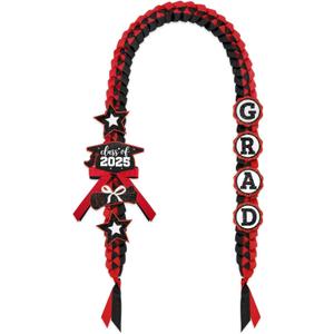 CiyvoLyeen Class of 2025 Graduation Leis with Glitter Pins Handmade Double Braided Ribbon Garland Money Holder Bowknot for Him Her Scarlet Congrats Grad Graduation Ceremony Gift Idea (Black & Red)
