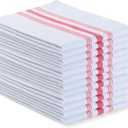 Blue Needles Set of 12 French Stripe Dinner Table Napkins 100% Cotton Napkins, 18x18 Inch, Absorbent, Soft, Reusable & Washable Restaurant Hotel Quality Spring Summer & Everyday Use - Red