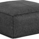 SIMPLIHOME Brody Boho Square Pouf in Distressed Black Vegan Faux Leather for the Living Room, Bedroom and Kids Room (Distressed Black, 30"D x 30"W x 14"H)