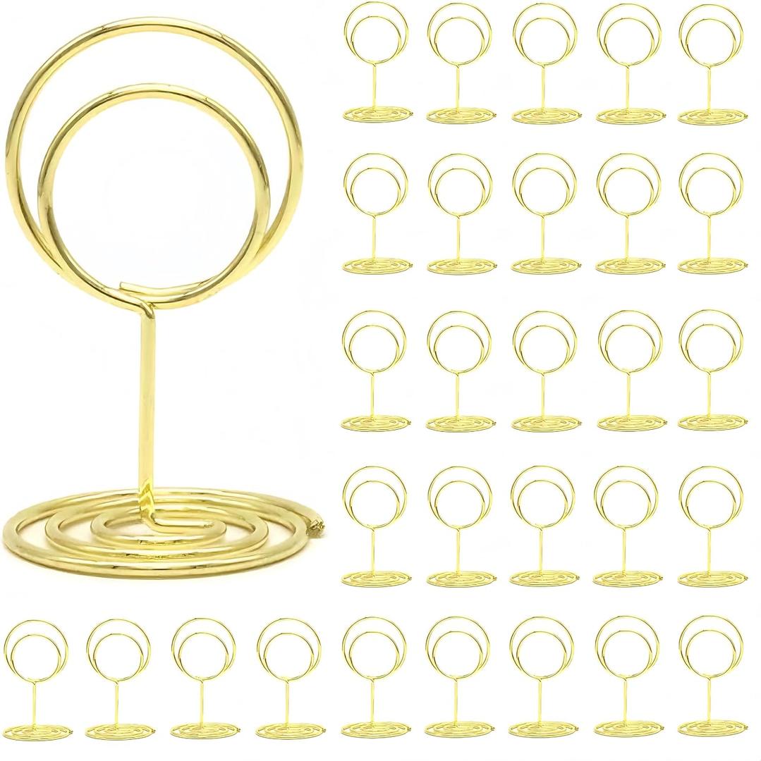30Pcs Table Number Holders, Wire Place Card Holder Table Sign Holder Name Menu Clips,  Picture Stands Photo Stands for Wedding Centerpieces Birthday Party(Gold)