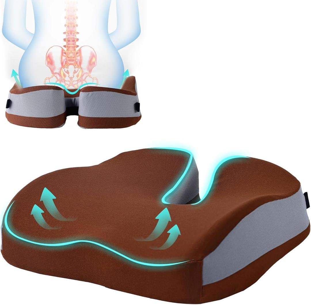 Seat Cushions for Office Chairs Wheelchair Cushion for Long Sitting Back PainMemory Foam Seat Car Computer Desk Chair CushionCoccyx Cushion for Tailbone Pain Relief Office Chair Butt Pillow Brown
