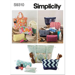 Simplicity Assorted Cosmetic Tote Bag Packet, Code 9310 Sewing Pattern, One Size, White