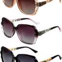Frienda 3 Pieces Women Polarized Oversized Sunglasses Shiny Composite Frame Sunglasses Vintage Rhinestone Glasses (Champagne Purple Black)
