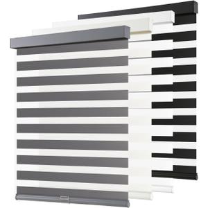 AOSKY Cordless Zebra Blinds for Windows Pull Down Roller Window Shades Dual Layer Light Filtering Privacy for Day and Night, Free-Stop Door Shades for Home Easy to Install (34.5" W X 72" HGrey)
