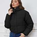 Yimoon Womens Winter Cropped Puffer Jacket Hooded Zip Up Short Warm Quilted Puffer Coat Outerwear (Black)
