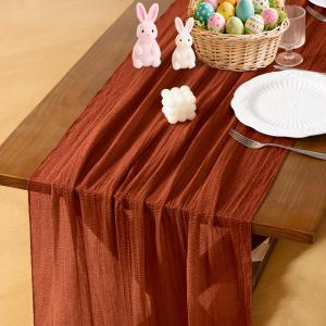 Socomi Terracotta Cheesecloth Table Runner Easter Spring Gauze 120 Inch Rustic Boho Cheese Cloth Runner for Wedding Party Baby Bridal Shower Centerpiece Decoration Holiday Home Decorations (10ft x 1pc)