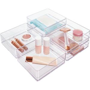 STORi SimpleSort 6-Piece Stackable Clear Drawer Organizer Set | 6" x 6" x 2" Square Trays | Small Makeup Vanity Storage Bins and Office Desk Drawer Dividers | Made in USA