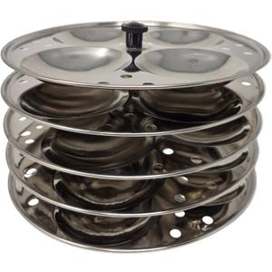Tabakh Stainless Steel 5-Rack Idli Stand, Medium, Silver