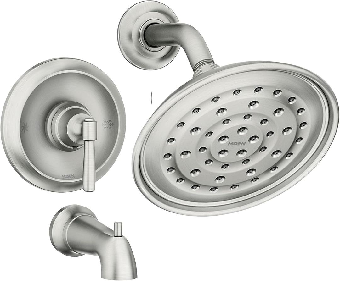 Moen Halle Spot Resist Brushed Nickel Tub and Shower Trim Kit Featuring Showerhead, Lever Handle, and Tub Spout with Posi-Temp Valve Included, 82970SRN