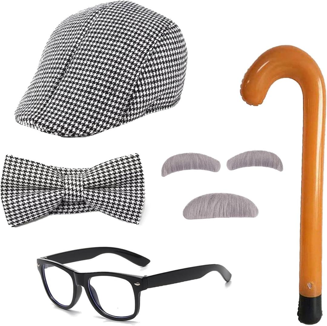 Old Man Costume 1920s Accessories  100 Days of School Set  Grandpa Halloween Dress Up (Black)