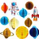11 Pieces Outer Space Party Decorations Solar System Hanging Decorations Galaxy Planet Honeycomb Hanging Supplies 3D Rocket Astronaut for Kids Solar System Space Birthday Party Ceiling Ornaments Decor