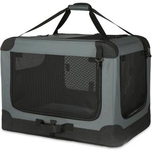 Amazon Basics 4-Doors Portable Soft-Sided Folding Travel Crate Kennel for cat, Dog, and Other Small Animals, Grey, S 26" x 18" x 18"