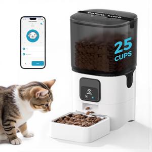 5G WiFi Automatic Cat Feeders: Smart Automatic Cat Food Dispenser with Slow Feeding Mode, Detachable for Easy Cleaning, Pet Feeder with Alexa, 1-30 Meals Per Day for Multiple Pets (6L/25 Cup)