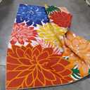 Indoor Outdoor Area-Rug Washable Multicolored Patio Rug Tropical Botanical Modern Floral Indoor Outdoor Carpet Non-Slip for Patio, Deck, Backyard, Porch (5x8)