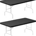 6FT Picnic Black Spandex Table Cloth - 2 Pack Fitted Rectangle Tablecloth for Folding Tables, Washable Table Cover for Outdoor, Camping, Picnic, Banquet and Party(30" x 72")