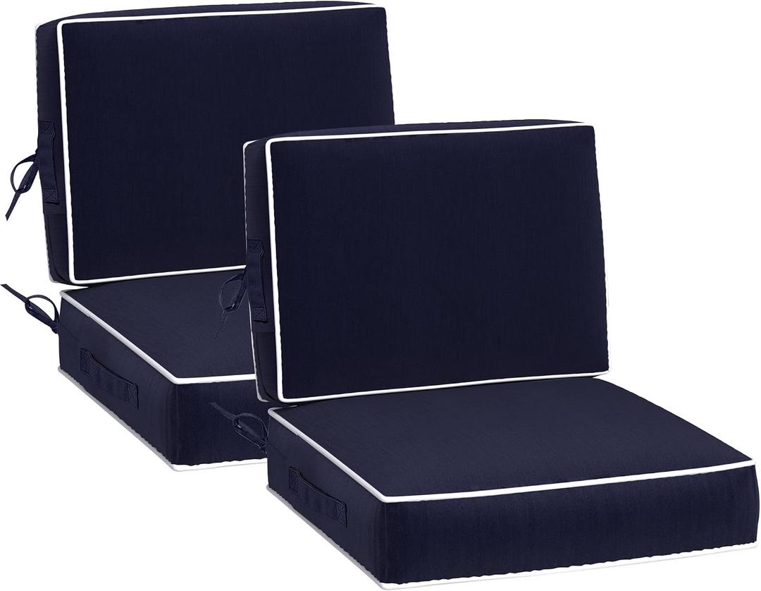 24" x 24" x 5" Outdoor Chair Cushions Set of 2, Patio Chair Cushions w/Handle and Ties, Square Waterproof Outdoor Cushions, Fade-Resistant Patio Furniture Cushions Deep for Sofa Couch