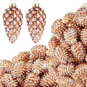 Sliner 36 Pcs Christmas Pine Cone Glass Ornaments, Holiday Pinecone Ornament for Xmas Tree Fall Hanging Pine Cone Sparkling Glass Ornaments for Xmas Fall Thanksgiving Day Party Decorations