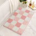GRANNY SAYS Checkered Pink Bathroom Rugs Decor, 24" x 16", Fluffy Rug, Absorbent Microfiber Ultra Soft Bath Mat Washable, Non-Slip Bath Mats for Bathroom, Cute Floor Mat for Tub, Shower, Bedroom