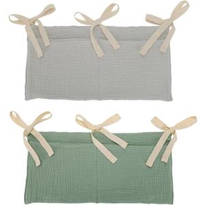 EUBUY Cotton Baby Bedside Hanging Storage Bag, 2-Pack Hanging Diaper Organizer for Crib & Changing Table 2 Pockets Organizer for Baby Cribs and Toys