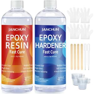 JANCHUN Crystal Clear Epoxy Resin Kit 16oz, Bubble-Free, Anti-Yellowing, Self Leveling Easy Mix 1:1 Coating and Casting Resin for Table Top, Molds, Tumbler Crafts, Painting, Jewelry, DIY Gifts (8 Fl Oz (Pack of 2))