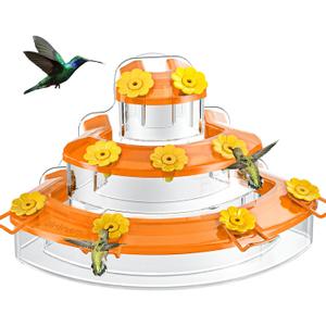 Birdream Window Hummingbird Feeders, Cake Design Hummingbird Feeder for Window with 9 Feeding Ports & Brush 9oz, Attracting Ruby Throated Anna Rufous - Orange (1 Pack)