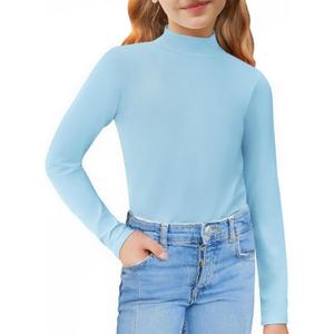 Arshiner Girls Long Sleeve Mock Turtleneck Shirts Slim Fit Casual Base Layer Top Tee (12, Light Blue)