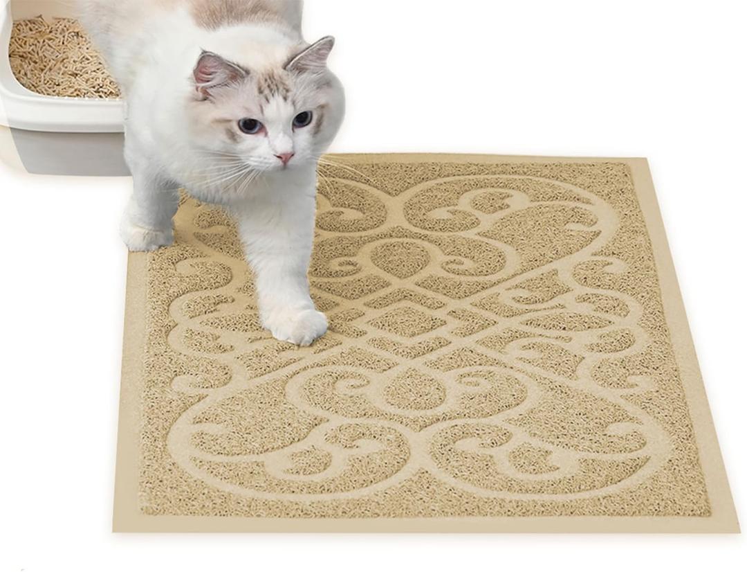 PetLike Cat Litter Box Mat, Thick Kitty Litter Trapping Mat, Durable,Waterproof &Washable with Non-Slip Backing, Soft on Kitty Paws and Easy to Clean, BPA Free (30x18, Beige)