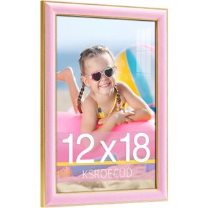 12x18 Velvet Picture Frame, Pink 12x18 Velvet Photo Frame with Vintage Gold Border, 12 by 18 Poster Frame with HD Real Glass Horizontal & Vertical Display for Tabletop and Wall Decor (1 Pack)