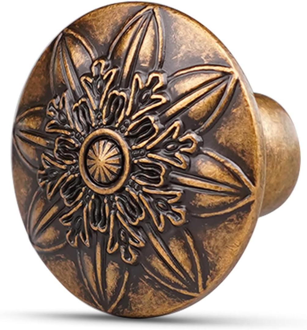 Pck of 4 Kitchen Cabinet Knobs Antique Brass, 1-2/5" Round Knobs for Cabinets and Drawers Rustic Brass, Vintage Brass Knobs for Dresser Drawers, Drawer Dresser Bi-fold Door Brass Knob