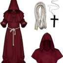 Medieval Monk Robe Priest Robe Halloween Cosplay Costume Cloak (Medium, Red)