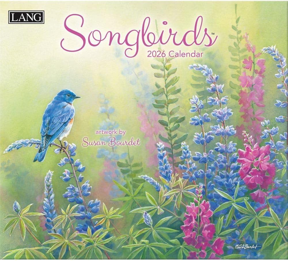 Lang Songbirds 2026 Wall Calendar  13.4"  12", 12-Month Calendar with Stapled Binding, Linen-Embossed Art by Susan Bourdet, Colorful Bird Illustrations