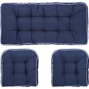 Outdoor 3 Piece Settee Cushion Set, Patio Wicker Cushions 1 Loveseat Cushion & 2 U-Shape Cushion (Navy)