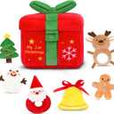 My First Plush Christmas Box Plush Playset 7PCS Plushies Gingerbread Bell Santa Claus Christmas Tree Snowman Elk with Mirror Plushy for Girls Boys