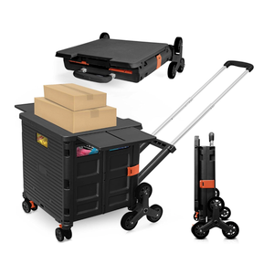 Foldable Utility Cart with Stair Climbing Wheels,Collapsible Rolling Crate with Magnetic Lid Telescopic Cover,Adjustable Telescoping Handle,360° Rotate Wheel Hand Cart for Teacher Shopping Moving