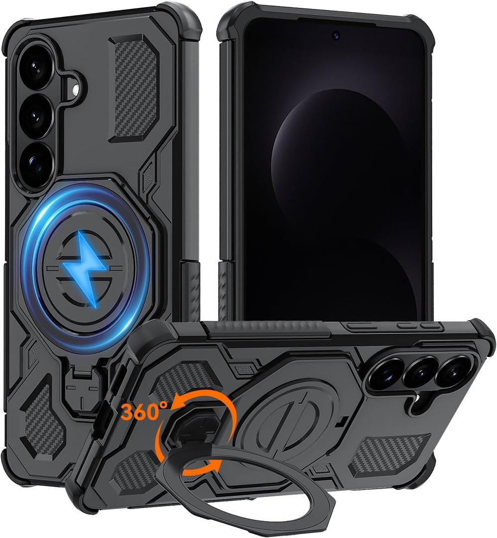 for Samsung S26 Case with 360 Spin Magnetic Stand, [Compatible with MagSafe][Military-Grade Protection], Heavy Duty Magnetic Phone Case ONLY for Galaxy S26 (Black)