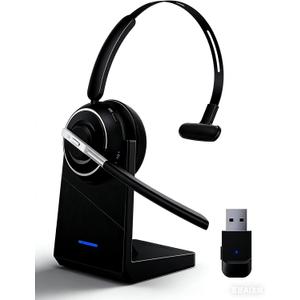 PrancyBt Wireless Headset, Bluetooth Headset with AI Noise Cancelling Mic, Bluetooth V5.2 Headphones with USB Dongle, Charging Base & Mic Mute for PC/Cell Phones/Call Center