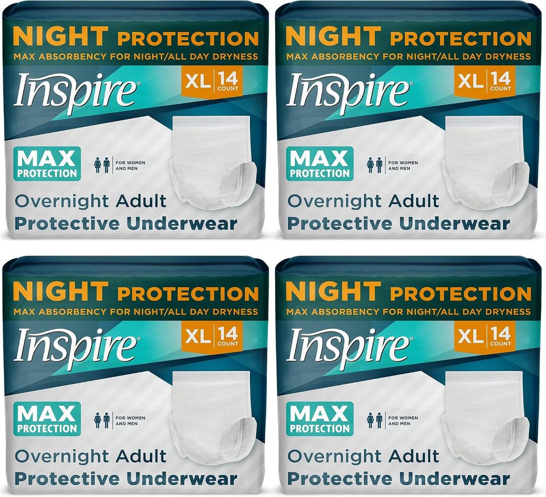 Inspire Adult Diapers Women or Men - MAX Absorbency | Our Most Absorbent and Dry, Incontinence Underwear for Women or Men | Leak Proof Diaper Overnight or Daytime for Heavy,  XL (56 Count)