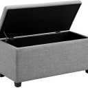 Amazon Basics Upholstered Rectangular Storage Ottoman and Entryway Bench, Polyester, Light Gray, 90.17 cm (W) × 41.91 cm (D) × 43.18 cm (H)