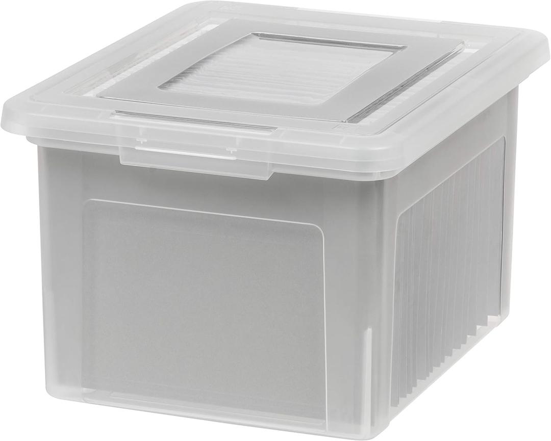 IRIS USA File Box, Plastic File Organizer with Lids for Letter/Legal File, Portable Document Box For Moving, Storage Bin with Durable and Secure Lid, Stackable Nestable BPA-Free, Clear 35 Qt. 3 Pack