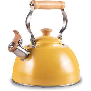 ROCKURWOK Tea Kettle, Tea Pot with Cool Touch Ergonomic Handle, Teapot Food Grade Stainless Steel, Tea Kettle Stovetop, Kettle Teapot, Whistling Tea Kettle, Tea Pot, 2.7 Quart (Yellow)