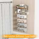 Towel Racks for Bathroom,Towel Rack Wall Mounted, 6 Tier Rolled Or Folded Towel Holder with Floating Shelves, Bathroom Towel Holder for Bath, Hand Towels,Metal and Wood